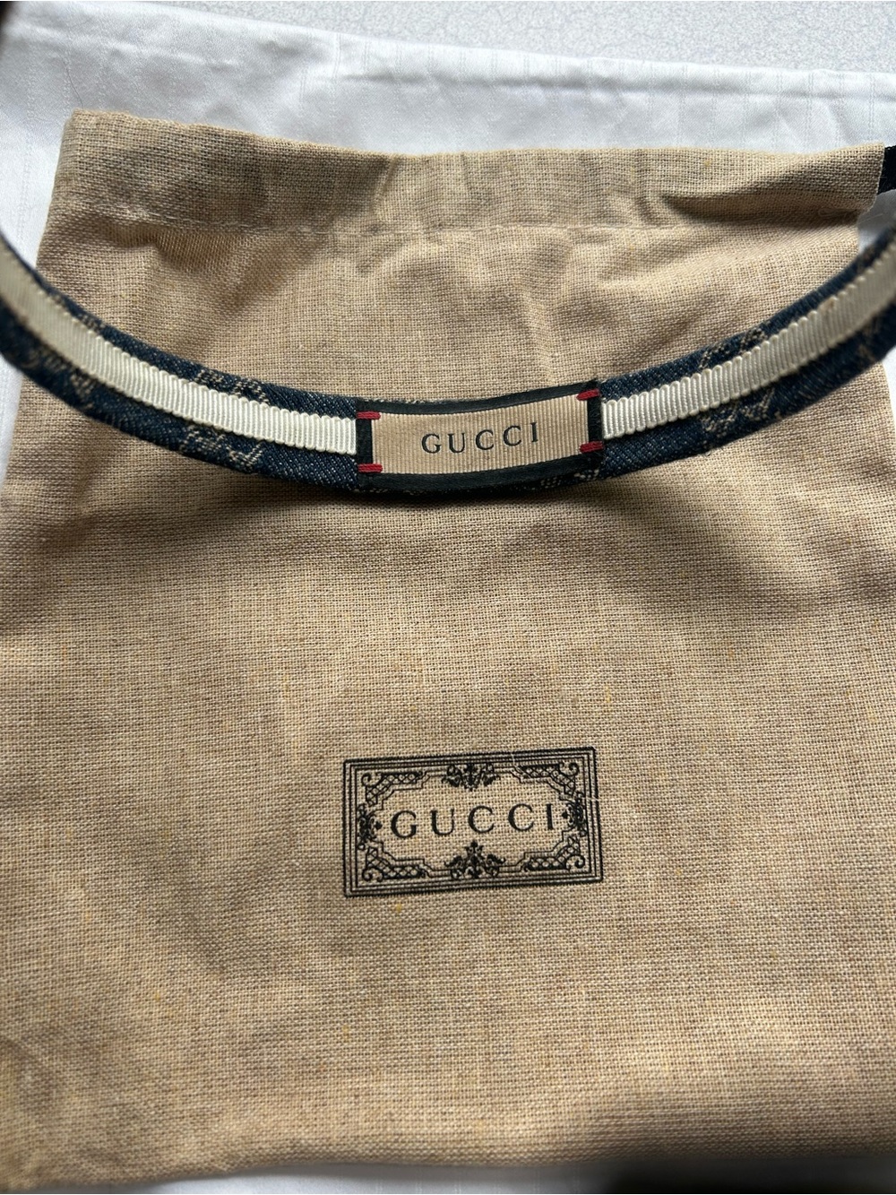 Gucci Blue Denim Logo Headband with White Trim - Picture 4 of 5